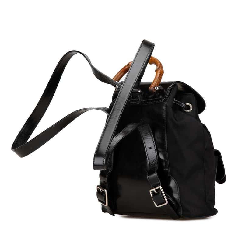 Gucci Mini Bamboo Nylon Backpack Black Good condition - Back View