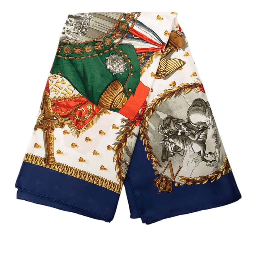 Hermès Napoleon Silk Scarf 90 White Silk Good condition - Front View