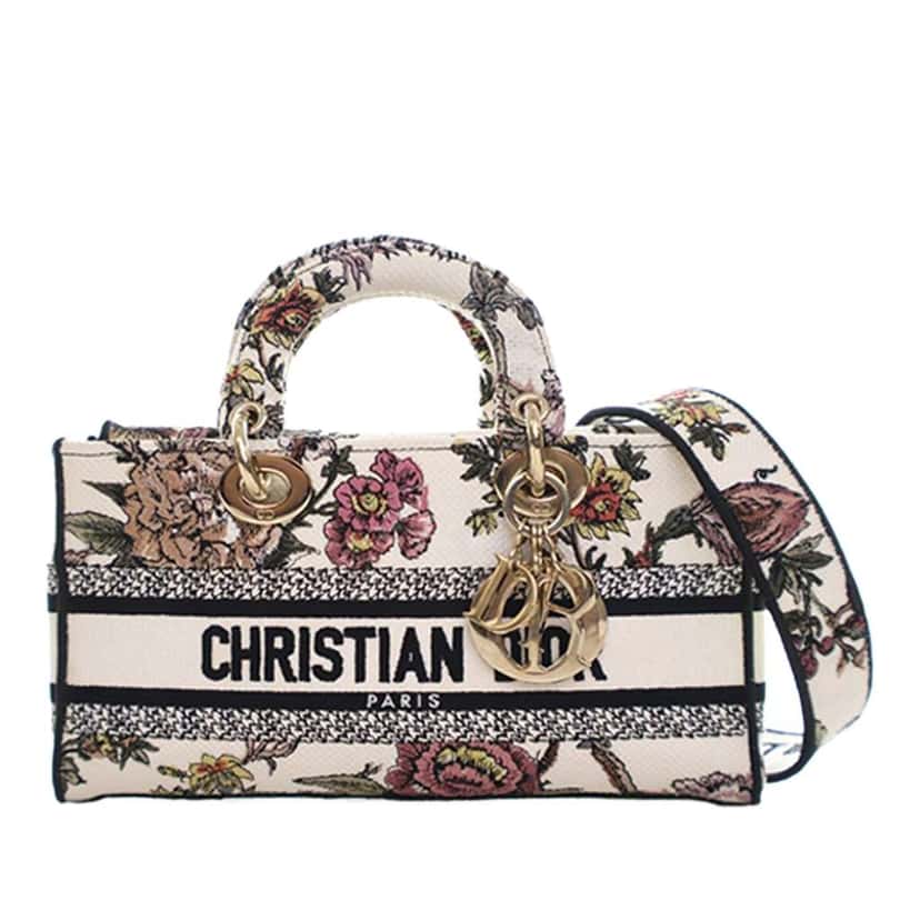 Dior Medium Embroidered Floral Canvas Lady D Joy White Canvas Very good condition - Front View