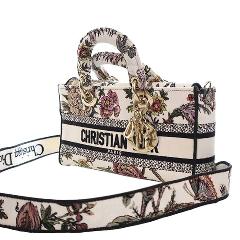Dior Medium Embroidered Floral Canvas Lady D Joy White Canvas Very good condition - Back View