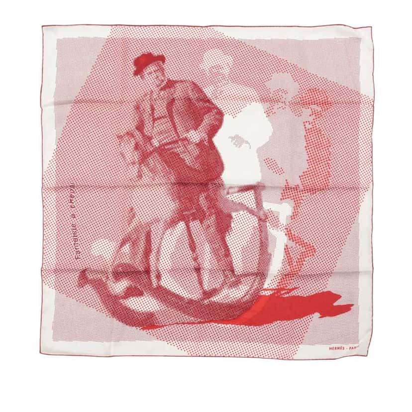 Hermès Fantaisie a Cheval Silk Scarf 70 Red Silk Very good condition - Front View