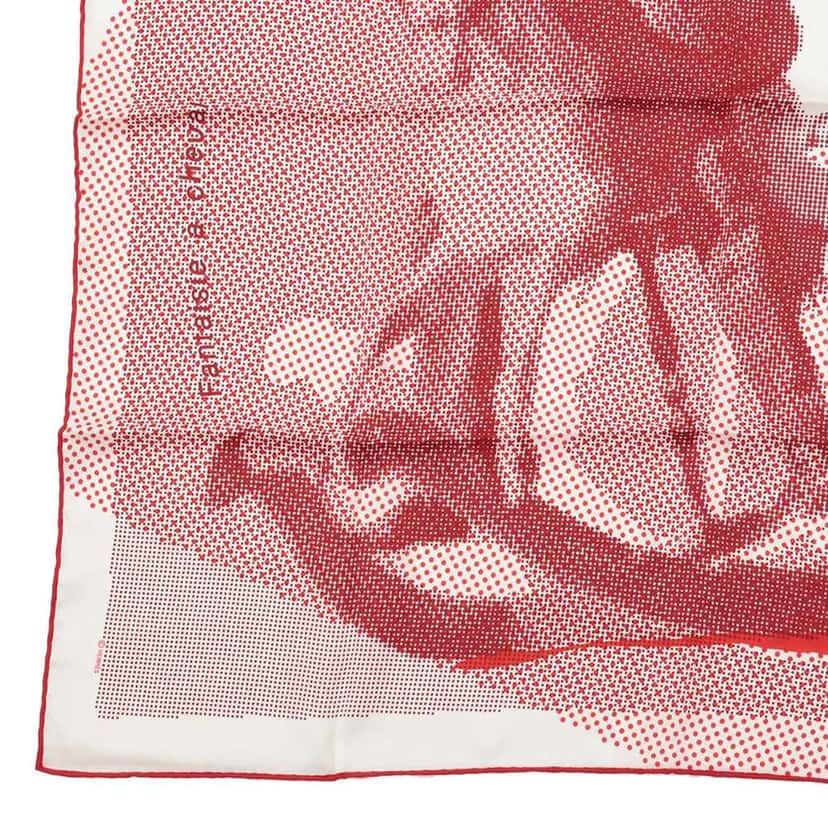 Hermès Fantaisie a Cheval Silk Scarf 70 Red Silk Very good condition - Box View