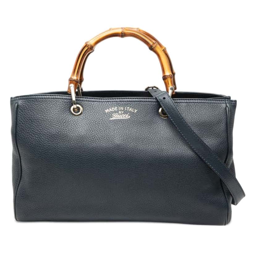 Gucci Medium Calfskin Bamboo Shopper Satchel Blue Leather Good condition - Front View