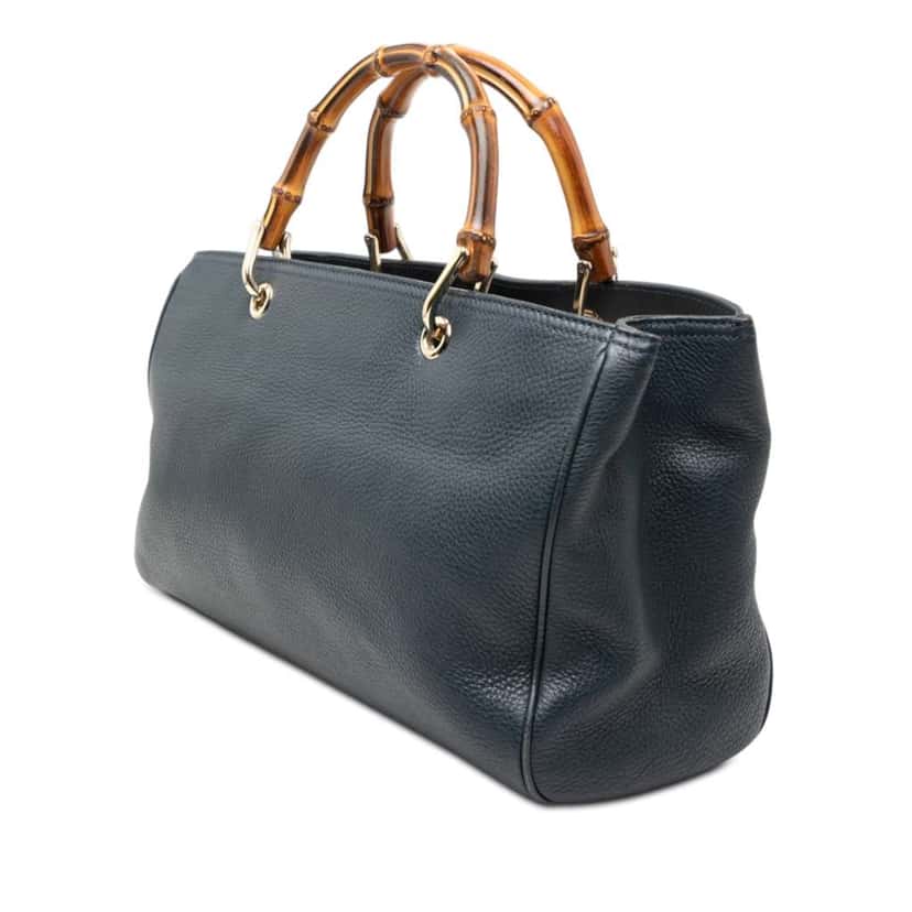 Gucci Medium Calfskin Bamboo Shopper Satchel Blue Leather Good condition - Back View