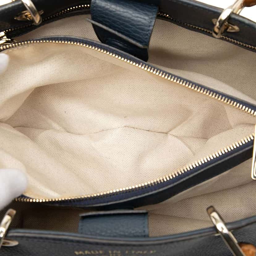 Gucci Medium Calfskin Bamboo Shopper Satchel Blue Leather Good condition - Model View