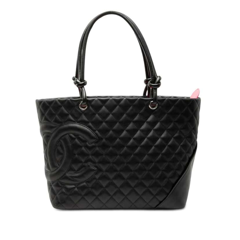 Chanel Large Quilted Calfskin Cambon Ligne Tote Black Leather Very good condition - Front View