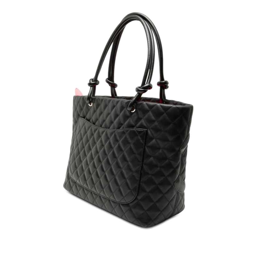 Chanel Large Quilted Calfskin Cambon Ligne Tote Black Leather Very good condition - Back View