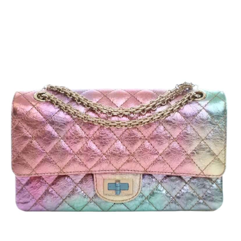 Chanel Rainbow Metallic Quilted Goatskin Reissue 2.55 Double Flap Pink Leather Good condition - Front View