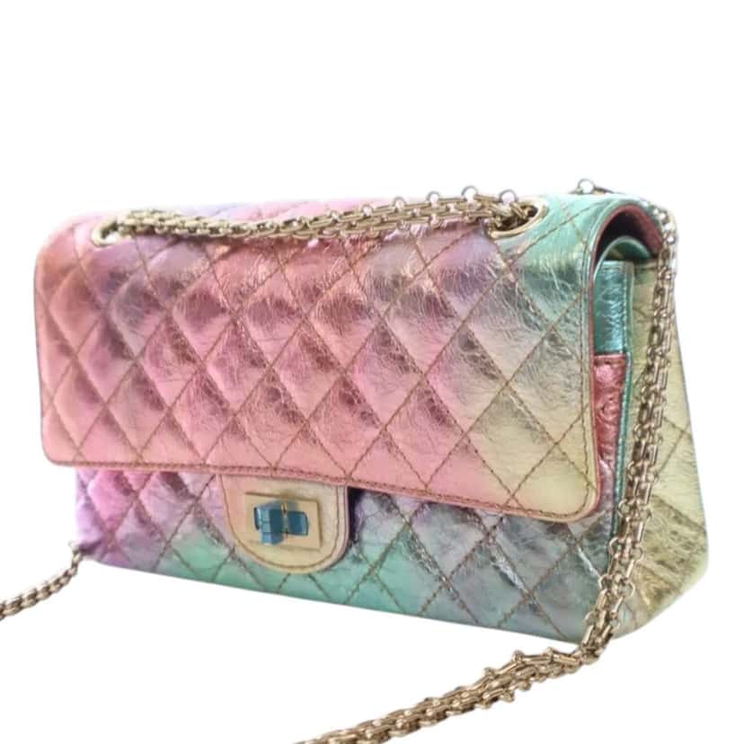Chanel Rainbow Metallic Quilted Goatskin Reissue 2.55 Double Flap Pink Leather Good condition - Inside View