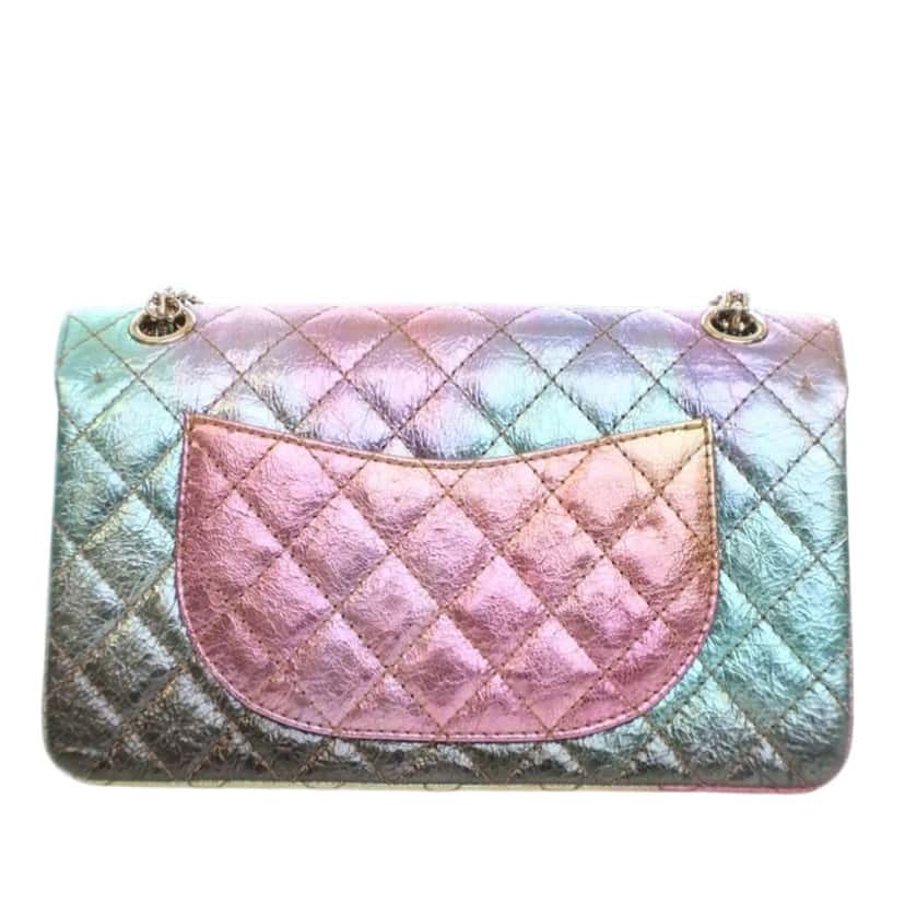 Chanel Rainbow Metallic Quilted Goatskin Reissue 2.55 Double Flap Pink Leather Good condition - Model View