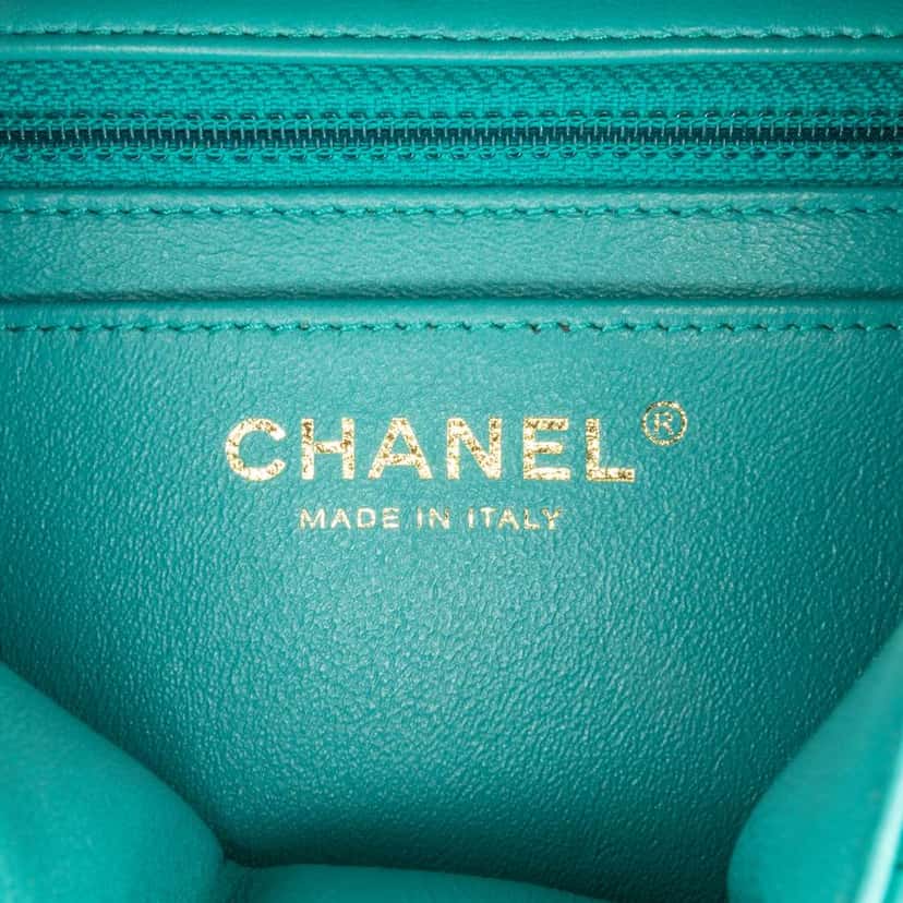 Chanel Mini Square Classic Lambskin Single Flap Blue Leather Very good condition - Box View