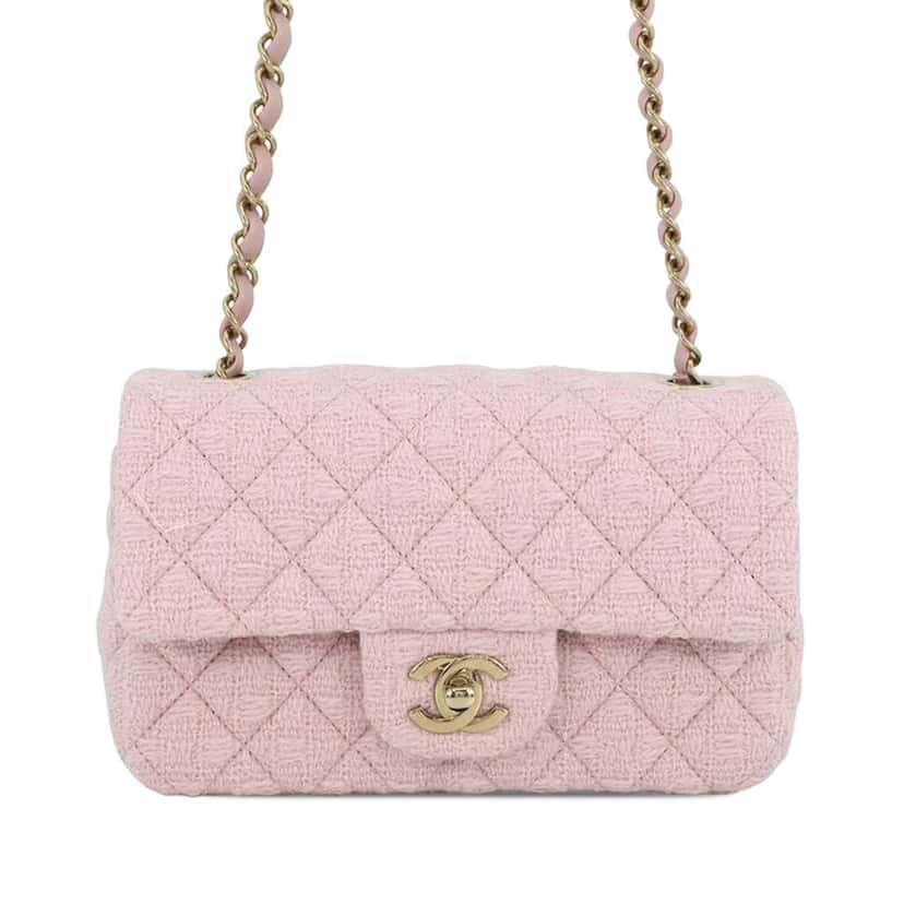 Chanel Mini Classic Rectangular Tweed Single Flap Pink Tweed Very good condition - Front View