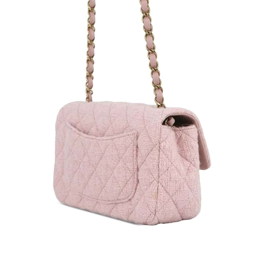 Chanel Mini Classic Rectangular Tweed Single Flap Pink Tweed Very good condition - Back View