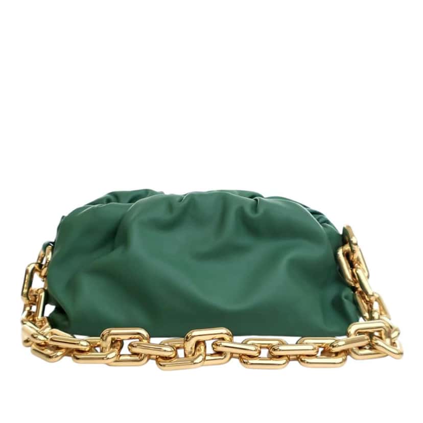 Bottega Veneta Lambskin Chain Pouch Green Leather Very good condition - Front View