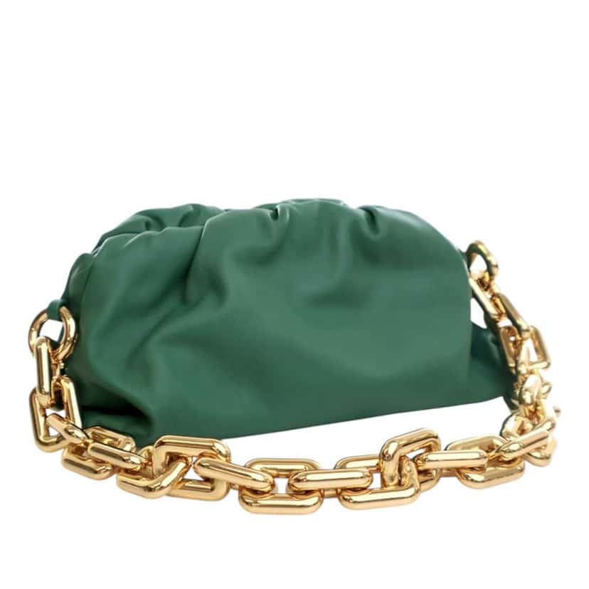 Bottega Veneta Lambskin Chain Pouch Green Leather Very good condition - Back View