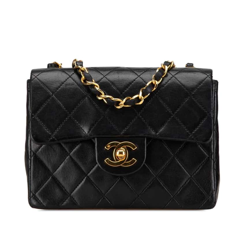Chanel Mini Square Classic Lambskin Single Flap Black Leather Good condition - Front View