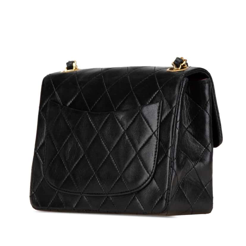 Chanel Mini Square Classic Lambskin Single Flap Black Leather Good condition - Back View