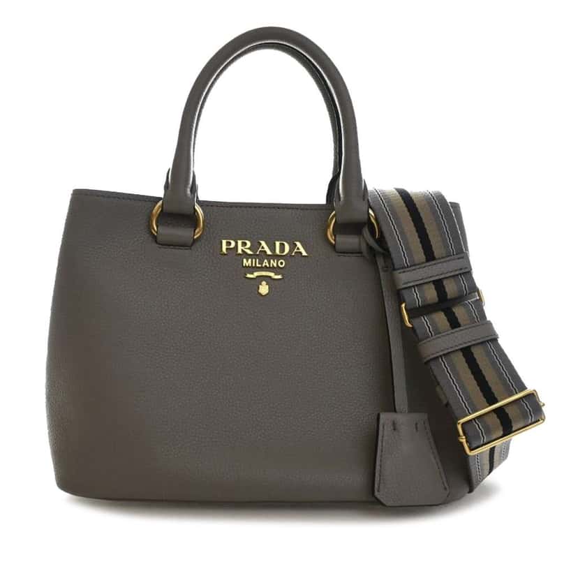 Prada Vitello Phenix Open Convertible Tote Grey Leather Good condition - Front View