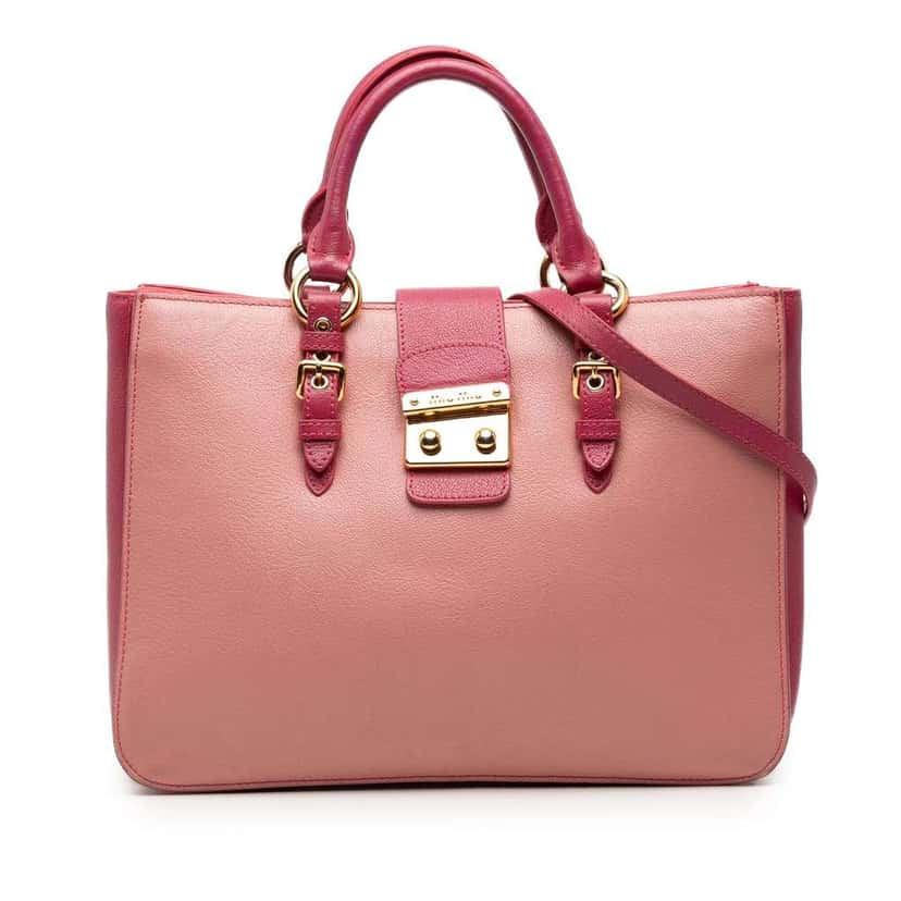 Miu Miu Bicolor Madras Leather Convertible Lock Tote Pink Leather Very good condition - Front View