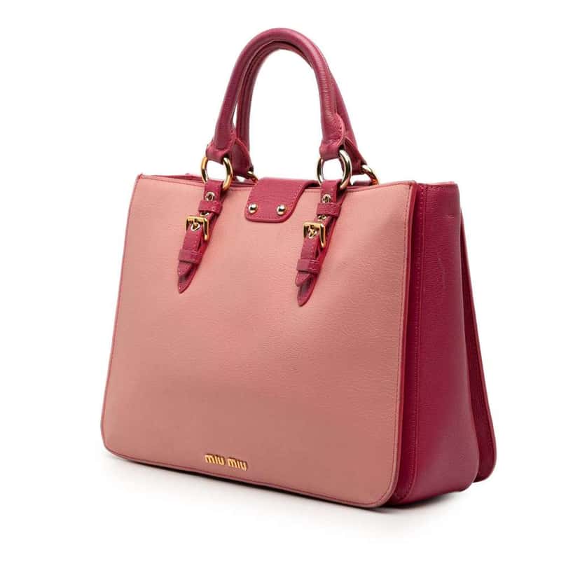 Miu Miu Bicolor Madras Leather Convertible Lock Tote Pink Leather Very good condition - Back View