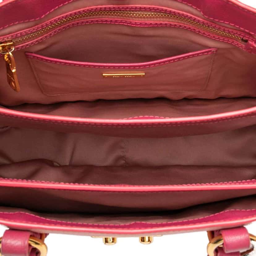 Miu Miu Bicolor Madras Leather Convertible Lock Tote Pink Leather Very good condition - Model View