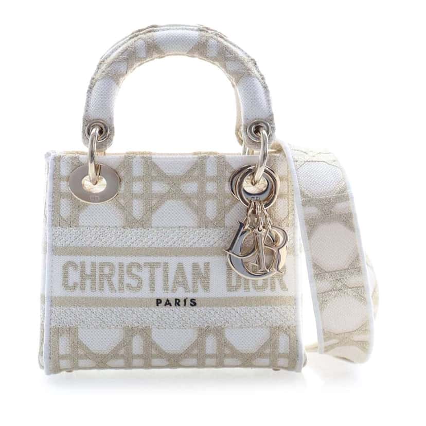Dior Mini Embroidered Canvas Cannage Lady D Lite White Canvas Very good condition - Front View