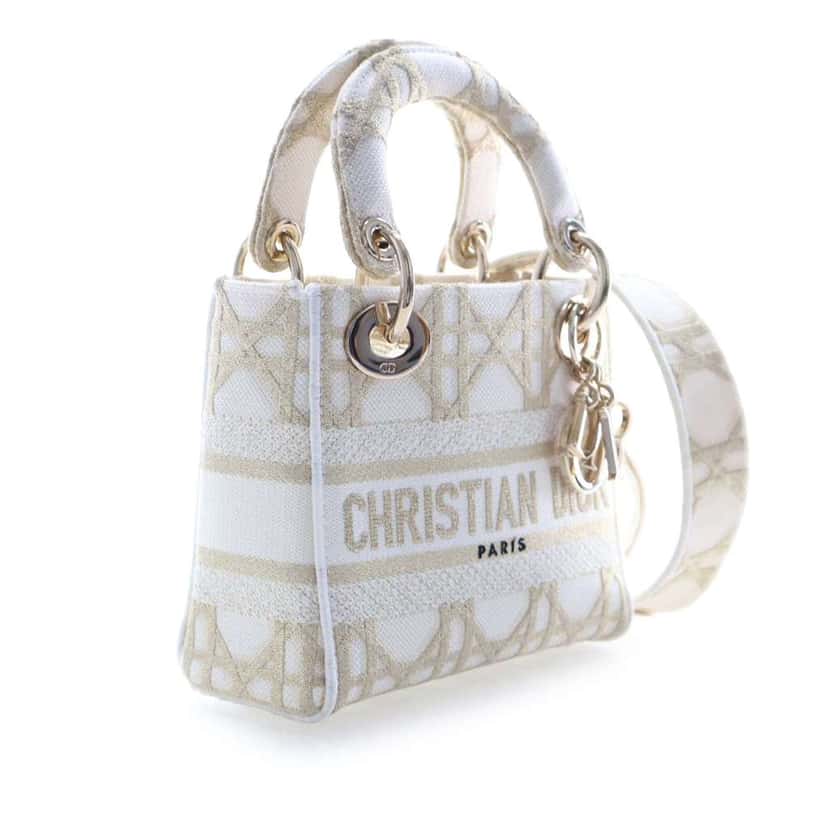Dior Mini Embroidered Canvas Cannage Lady D Lite White Canvas Very good condition - Model View