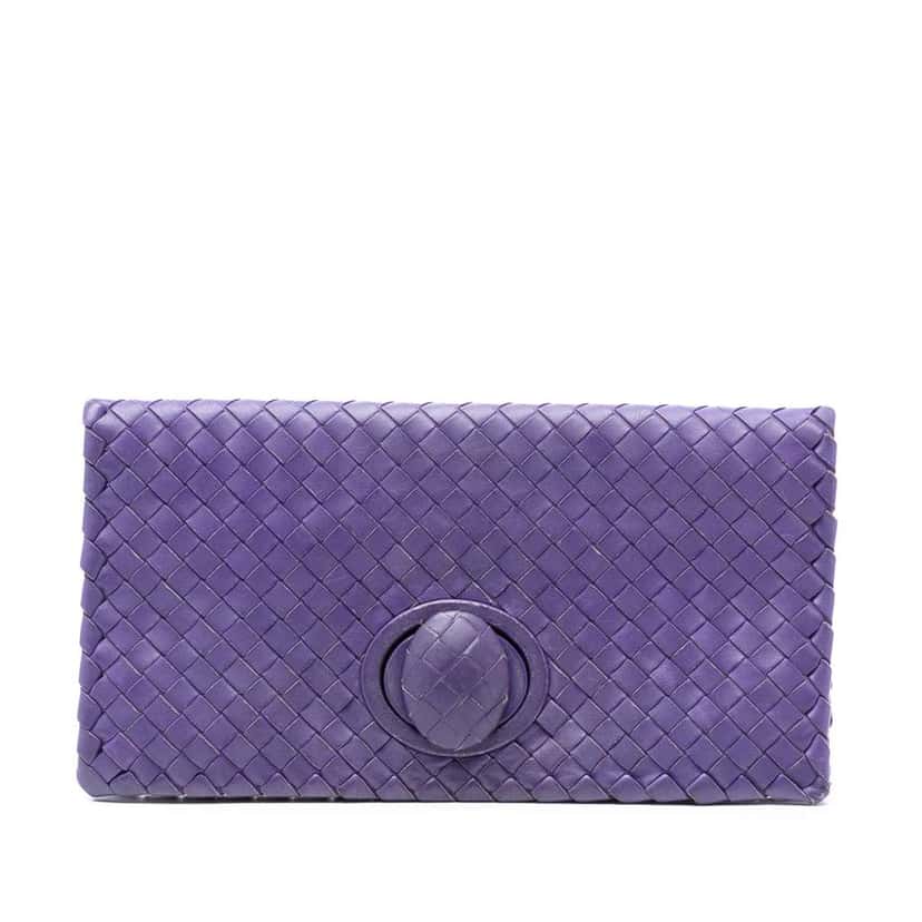 Bottega Veneta Nappa Intrecciato Turn Lock Clutch Purple Leather Very good condition - Front View