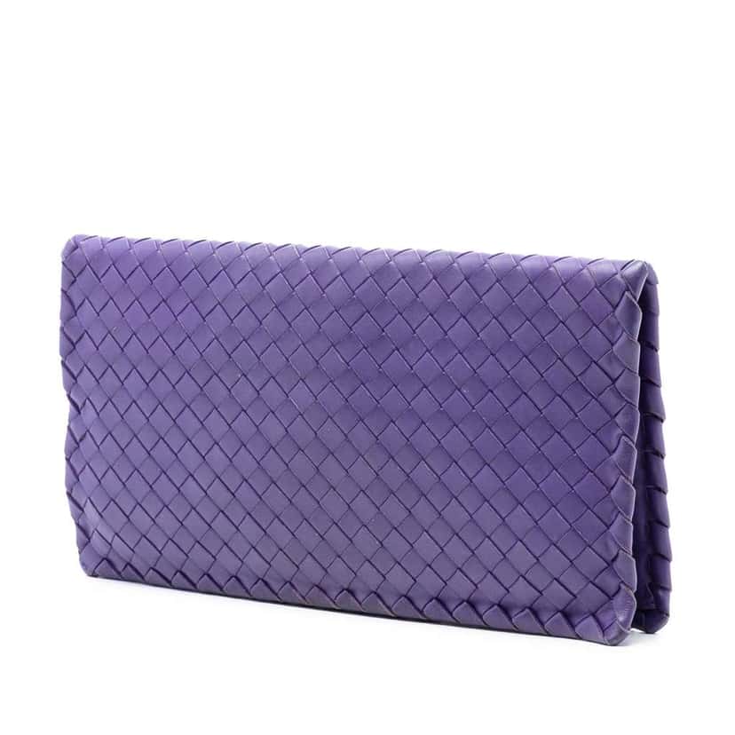 Bottega Veneta Nappa Intrecciato Turn Lock Clutch Purple Leather Very good condition - Back View