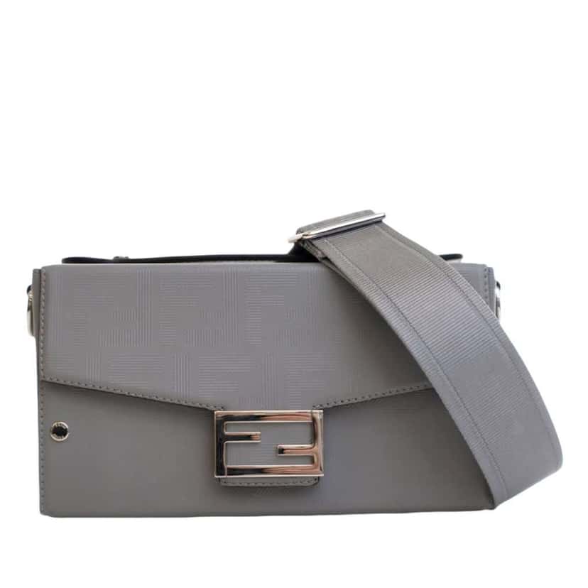 Fendi Zucca Calfskin Soft Trunk Baguette Satchel Grey Leather Very good condition - Front View