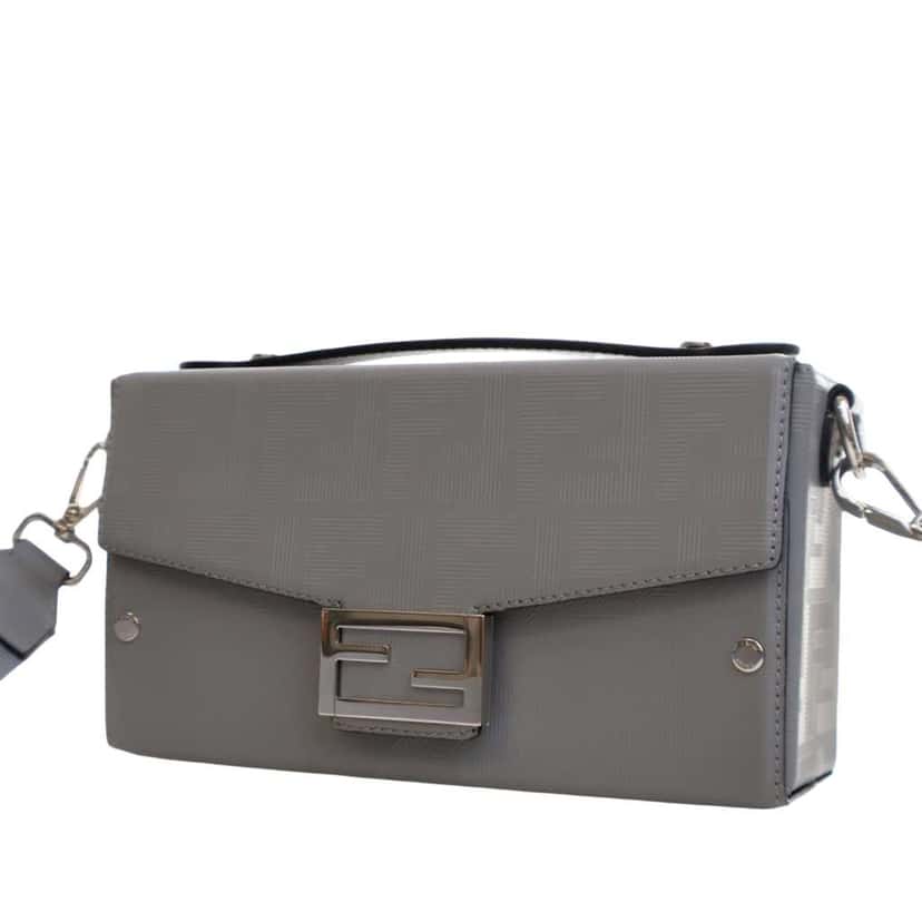 Fendi Zucca Calfskin Soft Trunk Baguette Satchel Grey Leather Very good condition - Back View