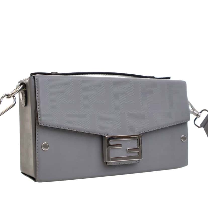 Fendi Zucca Calfskin Soft Trunk Baguette Satchel Grey Leather Very good condition - Inside View