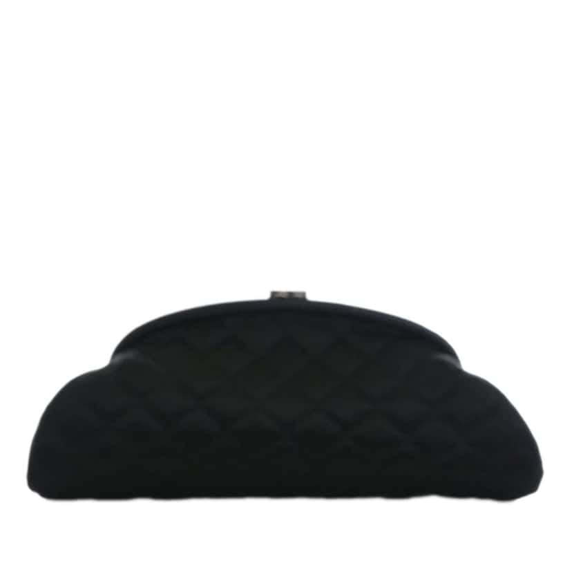 Chanel CC Quilted Satin Clutch Black Satin Good condition - Front View