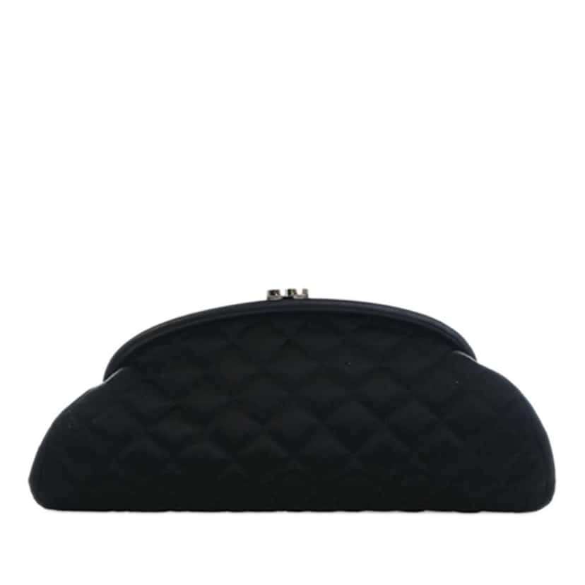 Chanel CC Quilted Satin Clutch Black Satin Good condition - Back View