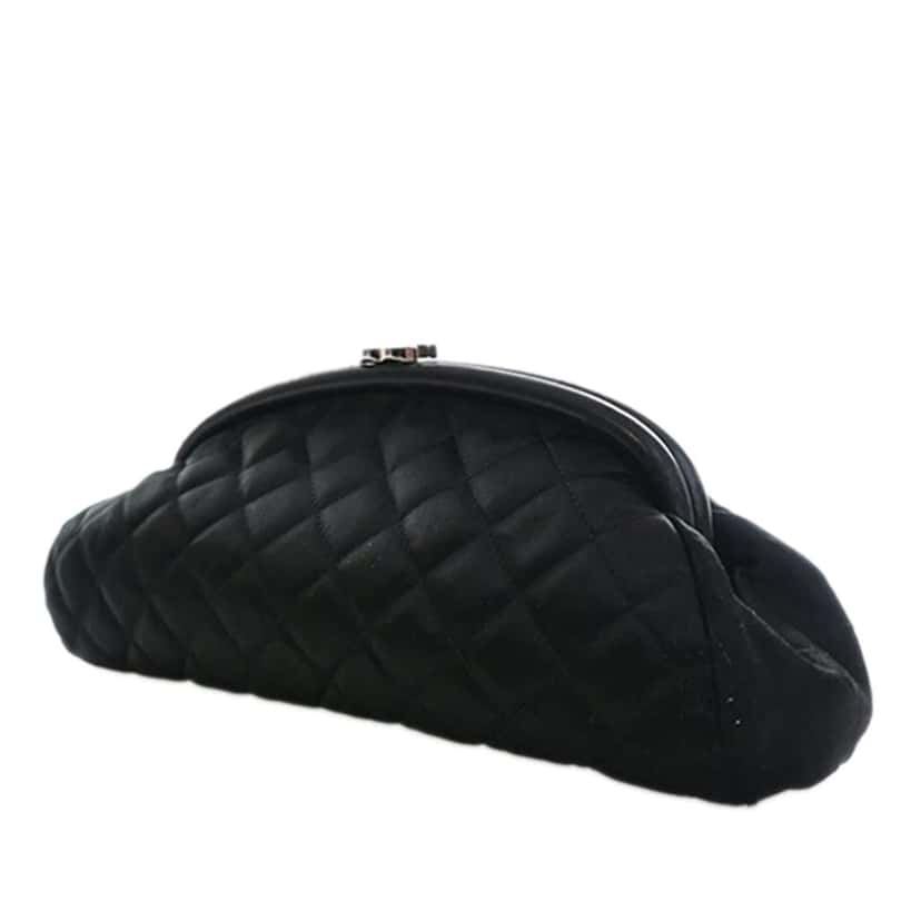 Chanel CC Quilted Satin Clutch Black Satin Good condition - Inside View