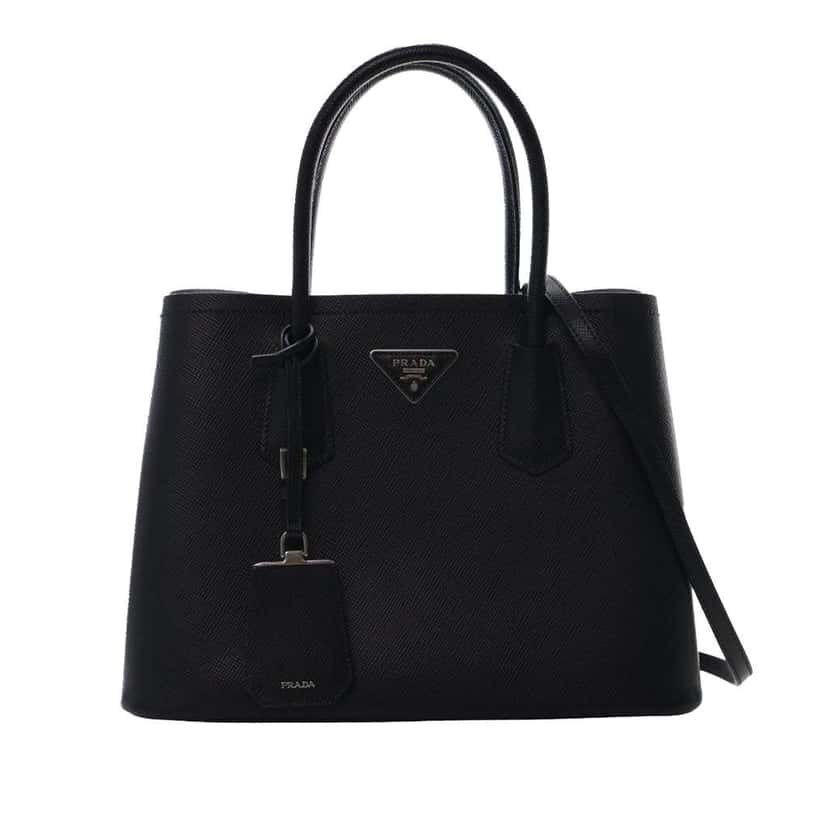 Prada Medium Saffiano Cuir Double Satchel Black Leather Very good condition - Front View