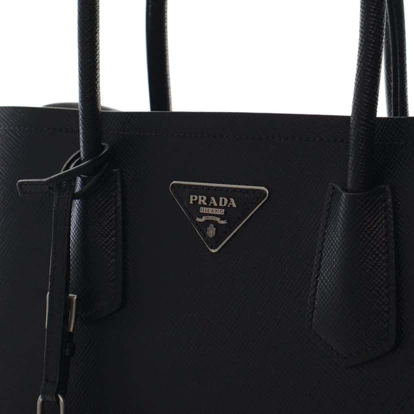 Prada Medium Saffiano Cuir Double Satchel Black Leather Very good condition - Box View