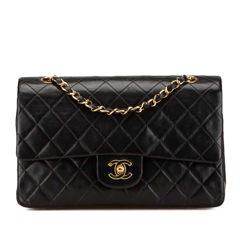 Chanel Medium Classic Lambskin Double Flap Black Leather Good condition - Front View