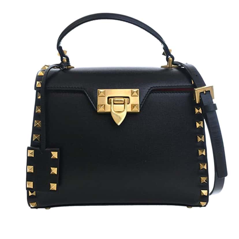 Valentino Small Leather Rockstud Alcove Top Handle Bag Black Leather Very good condition - Front View