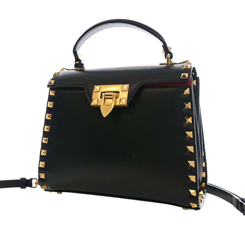 Valentino Small Leather Rockstud Alcove Top Handle Bag Black Leather Very good condition - Back View
