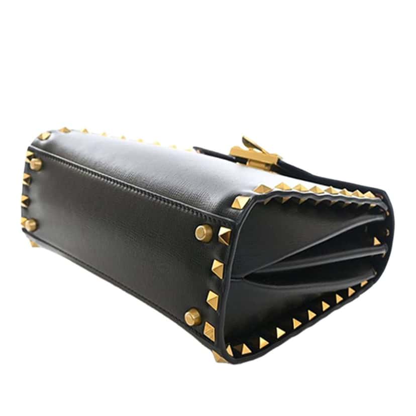 Valentino Small Leather Rockstud Alcove Top Handle Bag Black Leather Very good condition - Box View