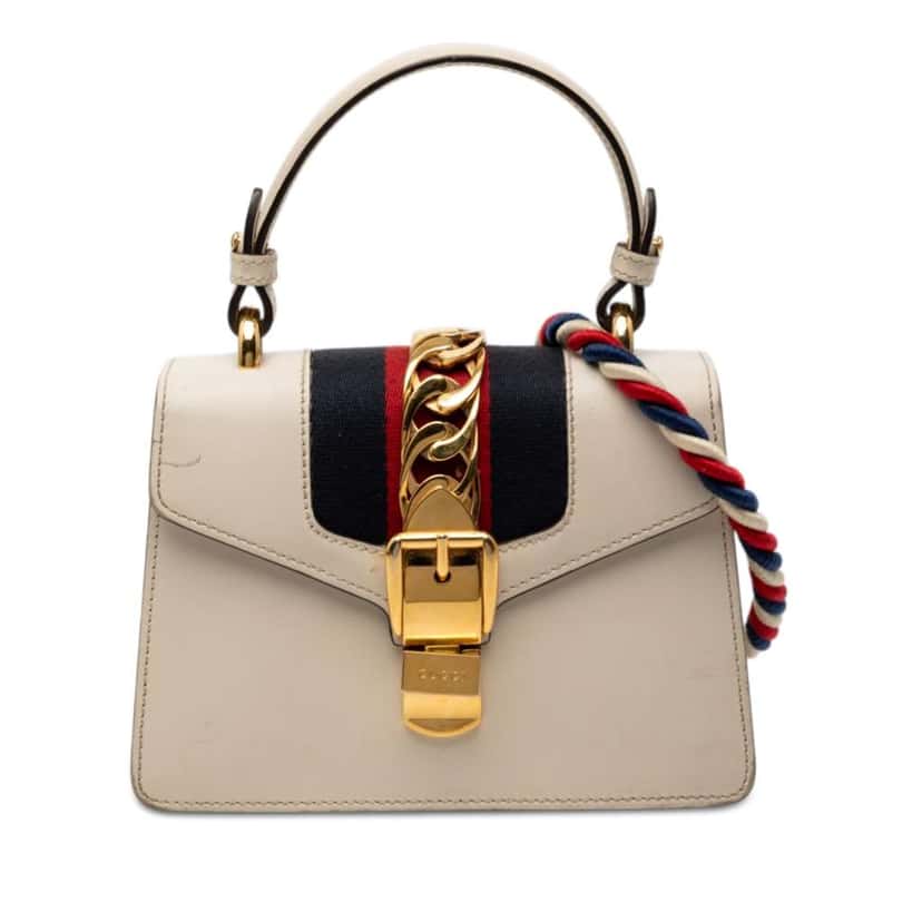 Gucci Mini Calfskin Sylvie Satchel White Leather Good condition - Front View