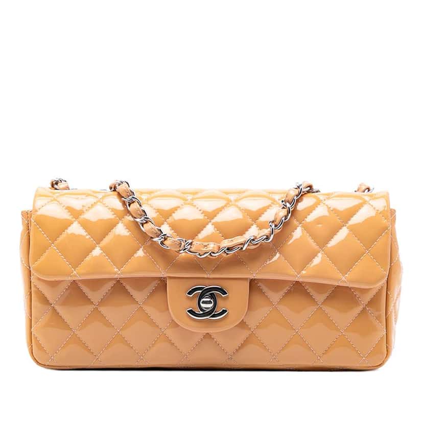 Chanel Classic Patent East West Single Flap Brown Leather Good condition - Front View