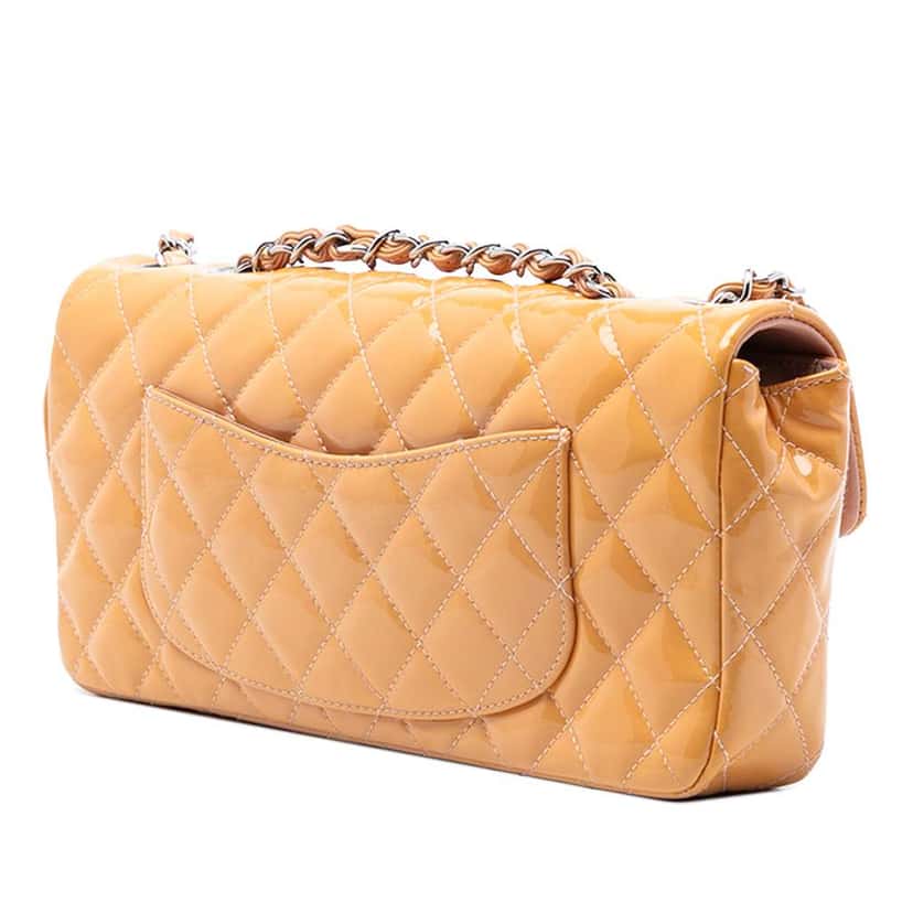 Chanel Classic Patent East West Single Flap Brown Leather Good condition - Back View