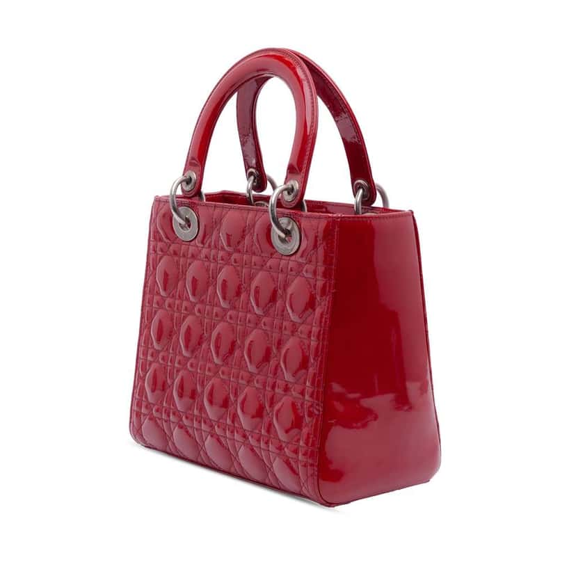 Dior Medium Patent Cannage Lady Dior Red Leather Very good condition - Back View