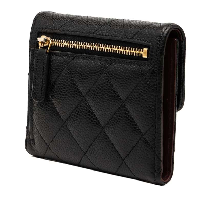 Chanel CC Quilted Caviar Trifold Wallet Black Leather Very good condition - Back View