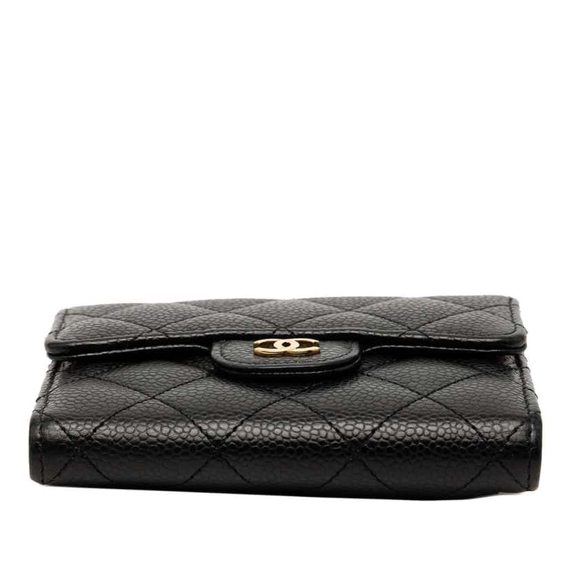 Chanel CC Quilted Caviar Trifold Wallet Black Leather Very good condition - Inside View