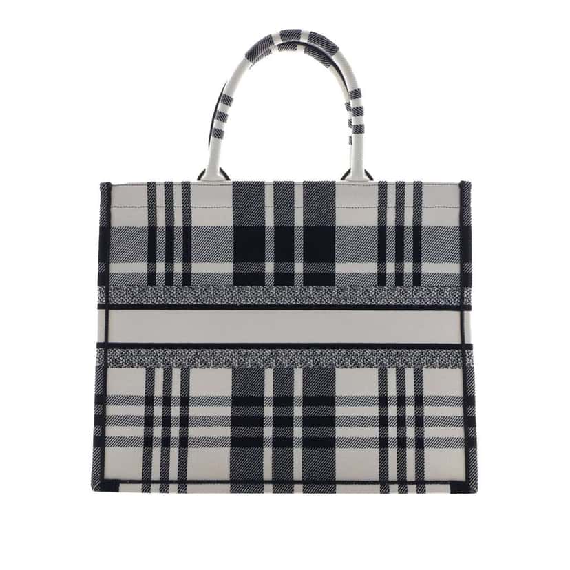 Dior Large Embroidered Canvas Check n Dior Book Tote White Canvas Very good condition - Back View