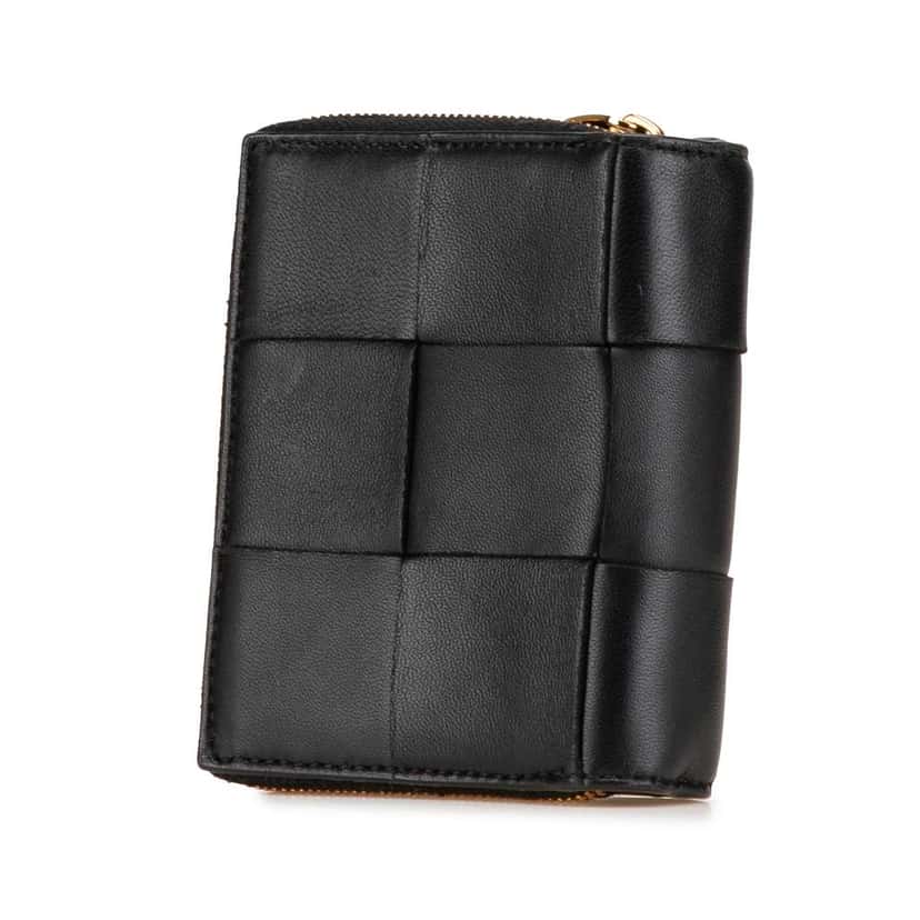 Bottega Veneta Lambskin Maxi Intreccio Cassette Bifold Zip Wallet Black Leather Very good condition - Back View