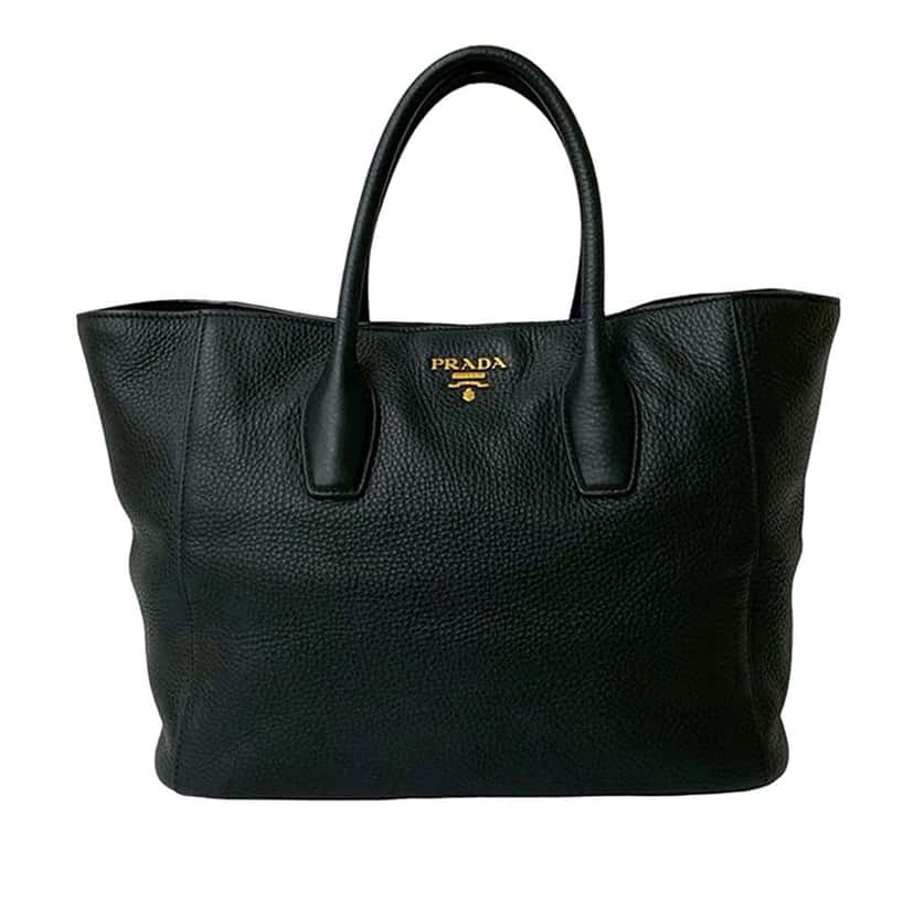 Prada Vitello Daino Open Convertible Tote Black Leather Good condition - Front View